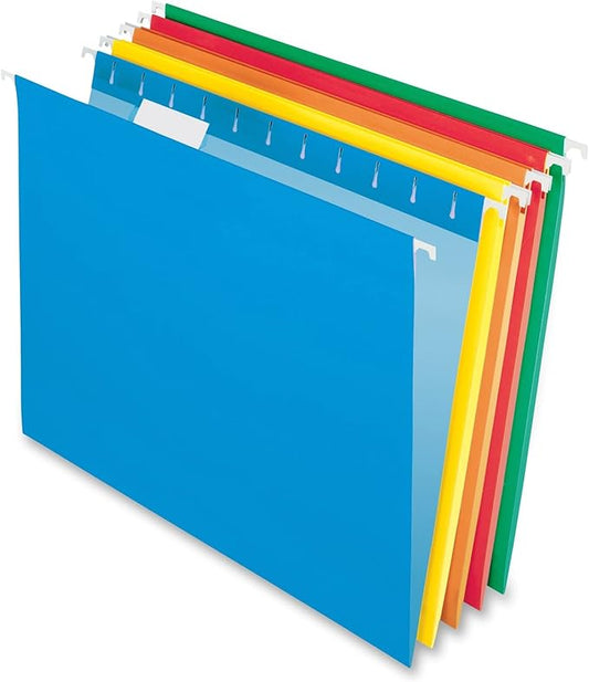 Pendaflex Hanging File Folders, Letter Size, Assorted Colors, 1/5-Cut Adjustable Tabs, 25 Per Box (81663)