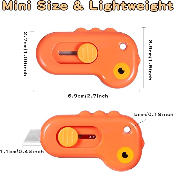 Vickay 6 Pieces Mini Box Cutter Retractable Utility Knife Letter Opener Paper Envelope Portable Cutter with Hole for Home Office and DIY Project, Cute Dinosaur Shape
