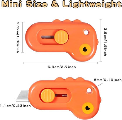 Vickay 6 Pieces Mini Box Cutter Retractable Utility Knife Letter Opener Paper Envelope Portable Cutter with Hole for Home Office and DIY Project, Cute Dinosaur Shape