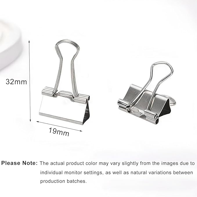 50 Pack Small Silver Binder Clips 3/4 Inch (19 mm), Colored Little Paper Clamps, Tiny Mini Paper Clips for Office Home School Business 0.75"