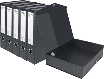 HUA JIE A4 Storage File Boxes Plastic Archives Cases, PVC File Folder Organizer Document Storage Filing Box for office,32.5×6.5×24 cm, Black(Pack of 6)
