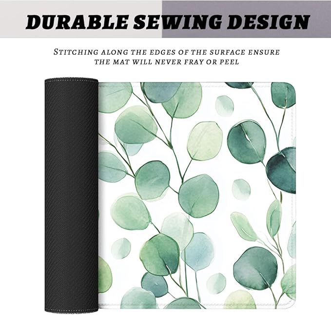 Eucalyptus Leaves Desk Pad Mouse Pad Watercolor Green Botanical Mousepad XL Large Gaming Mouse Pad Laptop Keyboard Mat Desk Pad 31.5"x11.8"