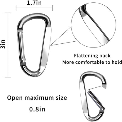 3" Aluminum Carabiner Clips, 12PCS D Ring Shape Keychain Carabiners Hook Buckle