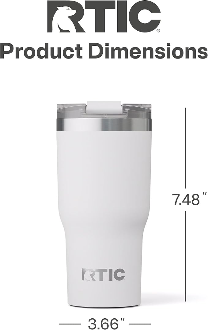RTIC 20oz Essential Tumbler with Lid, Ceramic Lined, Insulated, Stainless Steel, Metal, Double Wall Vacuum-Insulation, Travel Cup for Iced Coffee, Tea, Hot and Cold Drink, Retro Stripes