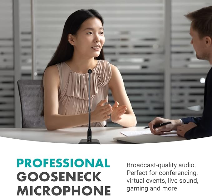 Movo GM-5 Professional 18-inch Gooseneck Microphone with USB Interface Stand, One-Touch Mute- Podium Microphone with Stand for Conferencing, Live Events, Streaming - USB Computer Mic for Mac, PC