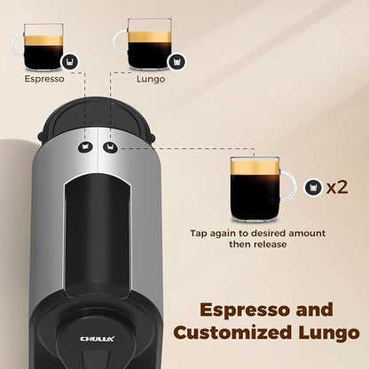 CHULUX Compact Espresso Machine, 20 Bar Single Serve Coffee Maker, Dual Brew Sizes for Espresso and Lungo, 1400W Rapid Brewing, Mystic Gray (Upgrade Model)