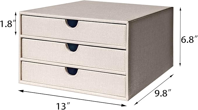 UnionBasic Document Organizer, 3-Drawer File Cabinet Document Storage Box, Office Desktop Filing Organizer, Beige