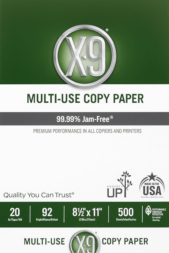 8.5 x 11 Copy Paper, 10 Reams (5000 Sheets), 20 lb White Printer & Copier Paper, 92 Brightness Multi-Use Letter Size - X-9 Series - Paper for Home, Office & School Printing