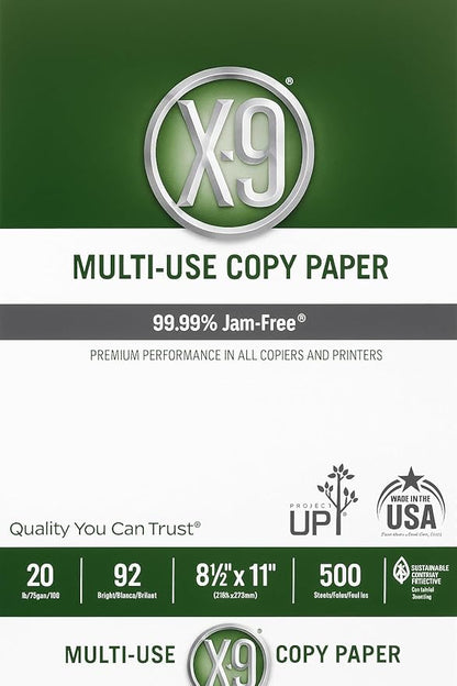 8.5 x 11 Copy Paper, 10 Reams (5000 Sheets), 20 lb White Printer & Copier Paper, 92 Brightness Multi-Use Letter Size - X-9 Series - Paper for Home, Office & School Printing