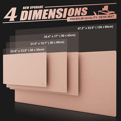 K KNODEL Large Office Leather Desk Mat, Mouse and Keyboard Pad, Computer and Laptop Mat, Desktop Protector and Cover, Writing Pad and Blotter (47.2"x23.6", Pink)