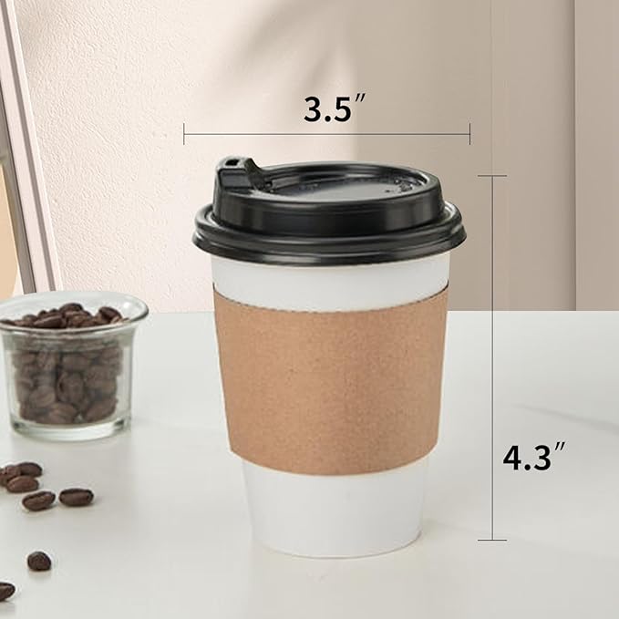 RACETOP [100 pack] Disposable Coffee Cups with Lids 12 oz, Hot Paper Cups with Lids, To Go Cup with Lid