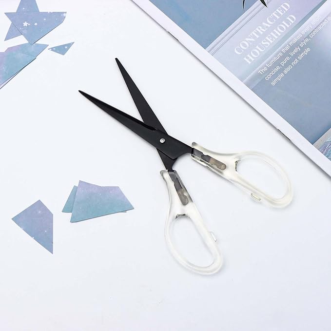 AxeWoodz Black Scissors 6.5 Inch Office Scissors Craft Scissor Stainless Steel Blade with Clear Acrylic Handle All Purpose Shears