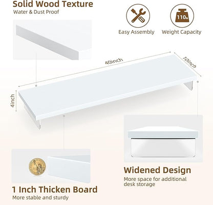 Dual Monitor Stand Riser, 40" Large Computer Monitor Stands for 2 Monitors, Wooden Desktop Organizer Shelf for Office Desk Computer, Laptop, TV, Monitor, Printer