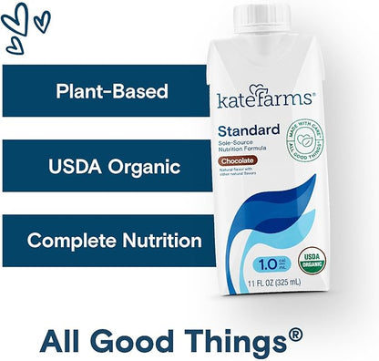 KATE FARMS Organic 1.0 Sole-Source Nutrition Shake, Chocolate, 16g Protein, 27 Vitamins and Minerals, Meal Replacement, Protein Shake, 11 oz (12 Pack)