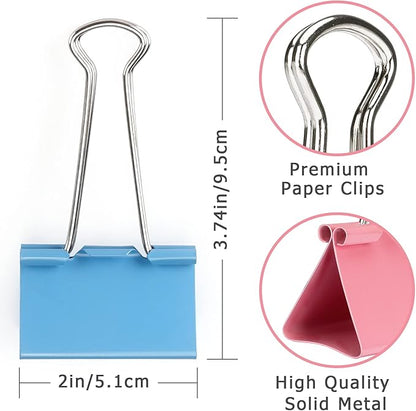 ZZTX Extra Large Binder Clips Paper Clamps Clips Assorted Color, 2.0 Inches, 12 Pieces