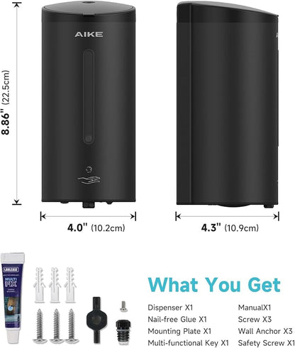 AIKE Wall Mount Automatic Foam Soap Dispenser 25 OZ Commercial Large Capacity Stainless Steel Model AK1205FA(Matte Black)