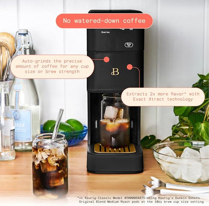 Beautiful Single Serve Coffee Maker with Built-In Burr Grinder, Hot or Iced, Pod-Free, 6 Brew Sizes, 3 Strengths, Touch Display, Reusable Filter, 64oz Reservoir, Slim Design (Black Sesame)