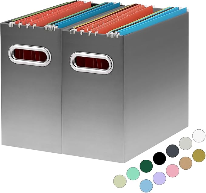 Oterri Cardboard File Organizer Box for Hanging File Folders Letter Size,File Box for Computer Desk,File Cabinet,Working Home,Office,Classroom (Gradient Light gray, Letter Size - 2 Packs)