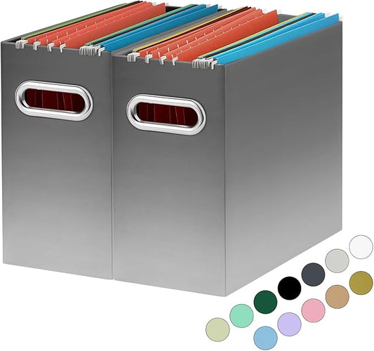 Oterri Cardboard File Organizer Box for Hanging File Folders Letter Size,File Box for Computer Desk,File Cabinet,Working Home,Office,Classroom (Gradient Light gray, Letter Size - 2 Packs)