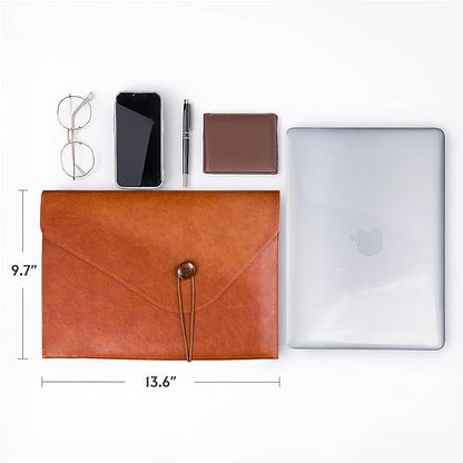 PU Leather A4 File Folder Document Holder for Women, Waterproof Portfolio Envelope Folder Case with Snap Closure, A4 Envelopes Leather Filing Folder Organizer for Women Men Colleagues Staffs - Brown