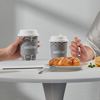 JOLLY PARTY [100 Sets] 12 oz Paper Coffee Cups, Disposable Coffee Cups with Lids, Sleeves and Straws, Hot Cold Beverage Drinking Cup for Water, Coffee or Tea, To-Go Cup Suitable for Office and Travel
