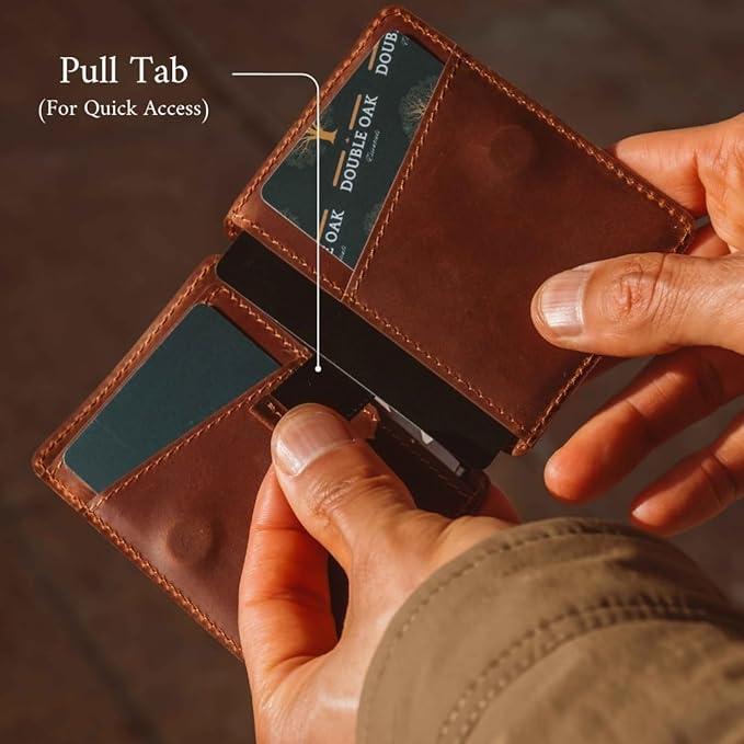 CLOUD Wallet Slim Minimalist — Magnetic Closure, Lightweight Design, Quick Access Pull Tab - Top Grain Leather Front Pocket Wallet (Brown)