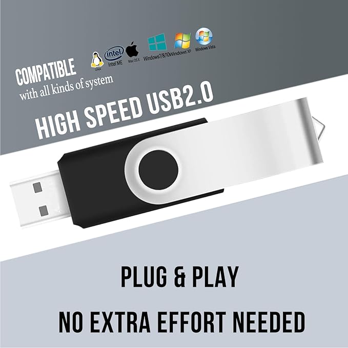 2GB USB Flash Drive 20 Pack JBOS Thumb Drives 2 GB USB Drives Memory Stick Swivel 2G Gig Stick USB2.0 Pen Drive for Date Storage, 2 Gig UBS Flash Drive, Zip Drive, Jump Drive, USB Stick, Black