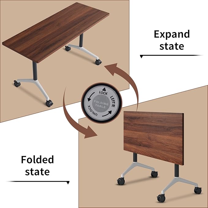 Conference Room Table with Flip-Top Design for Dynamic Meetings, Business Table Computer Desk with Heavy-Duty Frame,Foldable Seminar Meeting Tables for Home Office (2, A, 55.1IN)