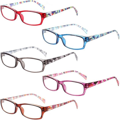 Henotin 5-Pack Reading Glasses Blue Light Blocking Anti Eyestrain Computer Reading Glasses for Women and Men Readers (Mixed color, 2.25)