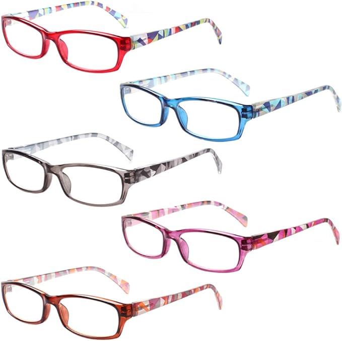 Henotin 5-Pack Reading Glasses Blue Light Blocking Anti Eyestrain Computer Reading Glasses for Women and Men Readers (Mixed color, 0.00, Diopters)