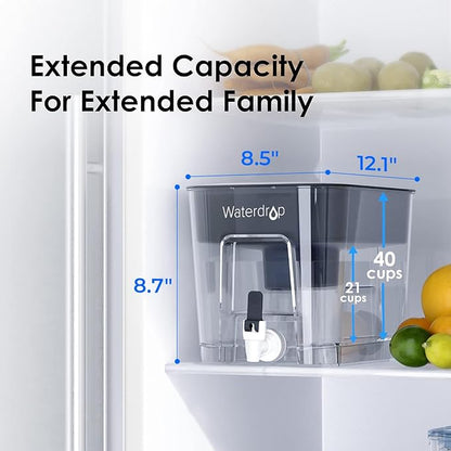 Waterdrop 40-Cup Large Water Filter Dispenser with 1 Filter, 200-Gallon Long-Life, for Home and Office, 5X Times Lifetime, Reduces Chlorine, PFOA/PFOS and More, BPA Free, Black