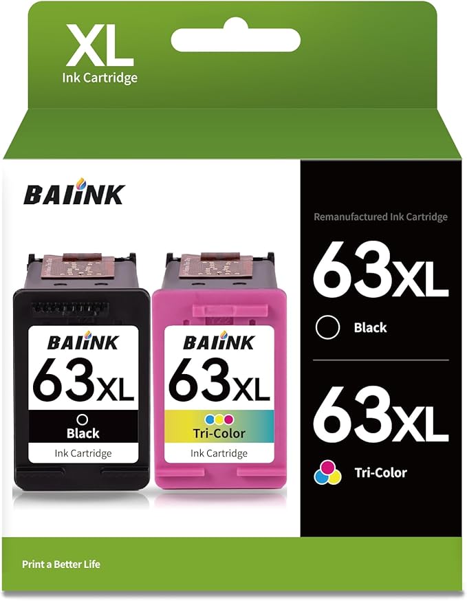 Remanufactured Ink Cartridge Replacement for HP Ink 63 XL 63XL for 3830 4650 4652 4655 5200 5252 5255 5258 4520 4510 4512 1110 1112 2130 2132 3630 3632 (Black Tricolor 2-Pack)