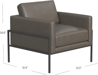 HomePop Modern Metal Frame Accent Chair Home Décor|Accent Chairs for Living Room & Bedroom - Pewter Gray Faux Leather