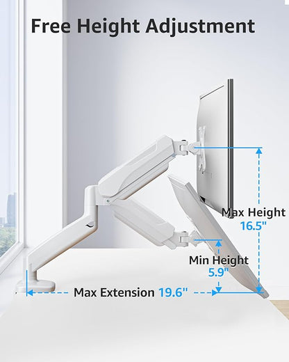 MOUNTUP Single Monitor Desk Mount Holds Screen up to 32 inch, Adjustable Gas Spring Monitor Arm, Computer Monitors Stand with Clamp/Grommet Mounting Base, VESA Mounts Fit 4.4-17.6lbs Computer, White