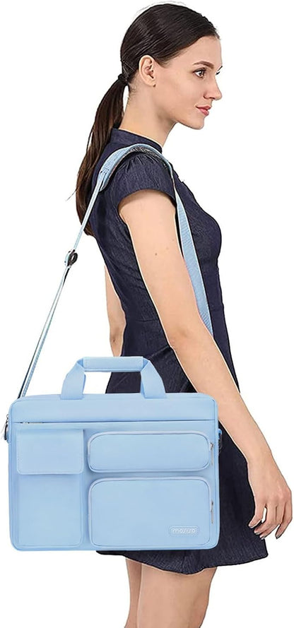 MOSISO Laptop Shoulder Bag 15.6 inch, 15-15.6 inch Computer Bag Compatible with MacBook Pro 16 inch, HP, Dell, Lenovo, Notebook with 2 Raised&1 Flapover&1 Horizontal Pocket&Handle&Belt, Airy Blue
