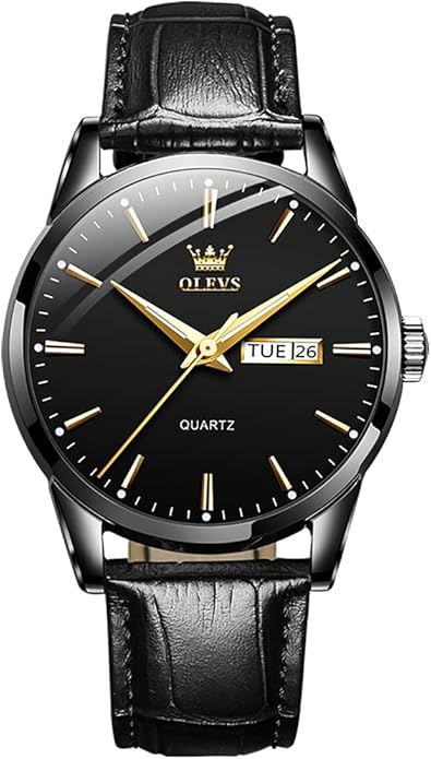 OLEVS Men's Simple Watch with Day and Date, Stainless Steel Analog Quartz Watches for Men, Classic Luminous Hands Men's Dress Watches, Black/White/Blue Dial