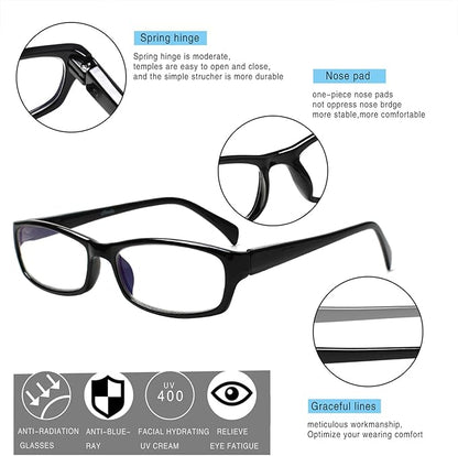 Henotin 6-Pack Reading Glasses Blue Light Blocking Anti Eyestrain Computer Reading Glasses for Women and Men Readers (Transparent White, 4.00, Diopters)