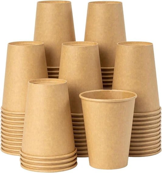 RACETOP [300 Pack] 12 oz Coffee Cups, Disposable Coffee Cups, Kraft Paper Cups, Hot Cups Unbleached for Home, Stores, Cafes, Office