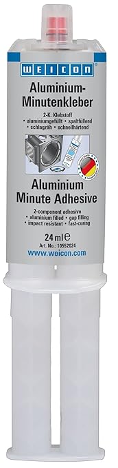 WEICON Aluminium Minute Glue – Fast Curing Epoxy Adhesive for Metal Repairs – 2-Part Quick-Set Epoxy – Gap-Filling, Sandable – Twin Syringe