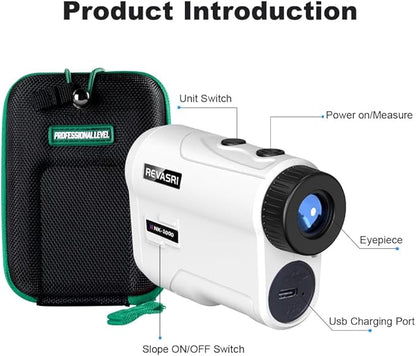 REVASRI Golf Rangefinder with Slope and Pin Lock Vibration, External Slope Switch for Golf Tournament Legal, Rangefinders with Rechargeable Battery 600/1000YDS Laser Range Finder