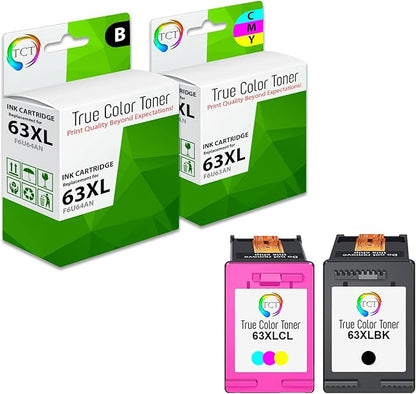 TCT 63XL Ink Cartridge 2 Pack - Compatible Replacement for HP 63XL F6U64AN F6U63AN, High Yield, Works with HP Deskjet 1110 2130 3630 Envy 4520 Printers, Black Tri-Color