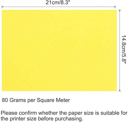 MECCANIXITY 50 Sheets Colored Copy Paper 8.3 x 5.8 Inch Printer Paper 80gsm Bright Yellow for Office Printing, Document Copying, Invitations, Forms, Art Projects