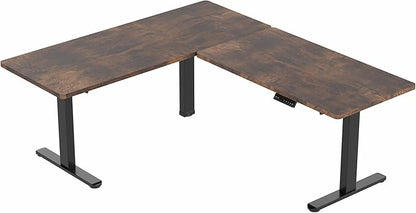 VIVO Electric Height Adjustable 67 x 60 inch Corner Stand Up Desk, 2 Rustic Vintage Brown Solid Table Tops, Black Frame, Memory Controller, L-Shaped Workstation, 3E Series, DESK-KIT-3E6N
