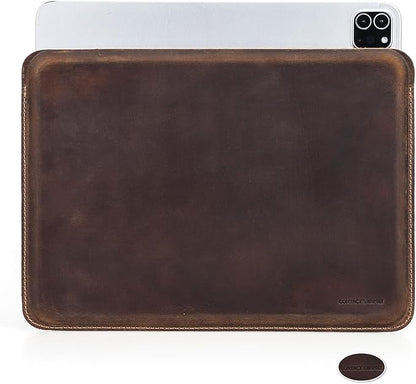 Top Grain Leather 11" Sleeve Slim Protector Case for Tablet, Solid Vintage Design, Fully Handmade, Compatible with 10.5"/10.9"/11" iPad Pro/Air, 10.2" iPad 7th/8th/9th Gen, Coffee 11 Inch