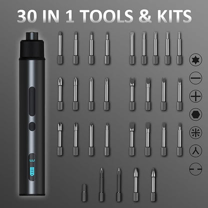 Cordless Electric Screwdriver Set with Storage Case, 3-Speed Torque (Max 7N.m) Power, Rechargeable 2000mAh Battery, 30 Magnetic S2 Steel Bits, LED Light for Phone/Laptop/Camera/Watch/DIY Repair
