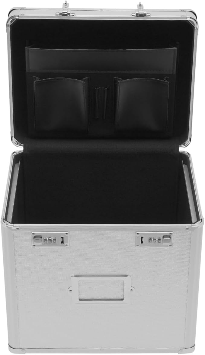 Portable File Organizer Box, Locking File Storage Chest, Letter/Legal File Storage, File Storage Box for Home Office File Cabinet with Handle,13.8 x 10 x 13.4inch,Silver
