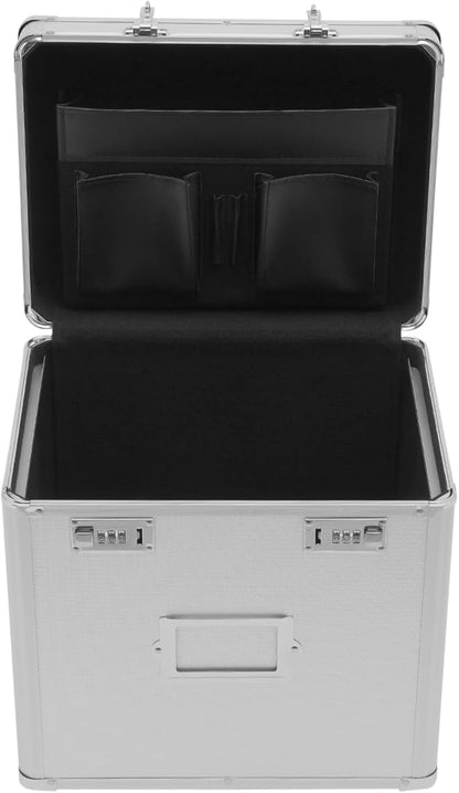 Portable File Organizer Box, Locking File Storage Chest, Letter/Legal File Storage, File Storage Box for Home Office File Cabinet with Handle,13.8 x 10 x 13.4inch,Silver