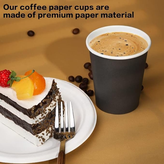 Paper Cups 8 oz 25 Pack, Disposable Paper Coffee Cups, Disposable Paper Cups for Hot or Cold Beverage Drinking for Halloween, Party, Picnic, BBQ, Travel, and Event -Black