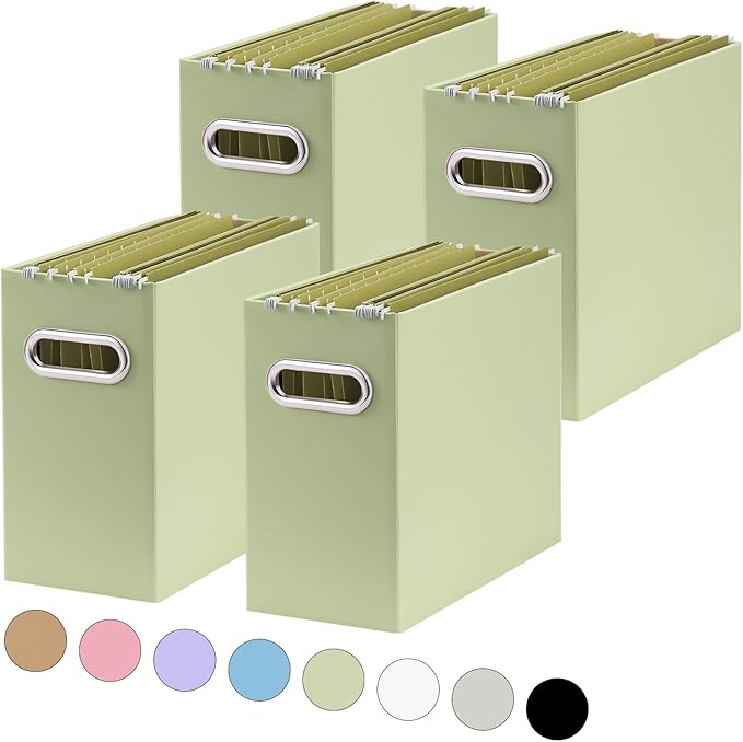 Oterri File Organizer - Small Cardboard Storage Box, Collapsible and Portable With Handle for Letter Size Files, Hanging Folder Box (Green, Letter Size - 4 Packs)