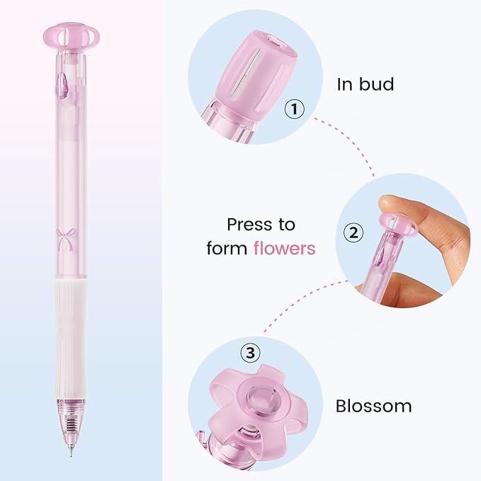 9 Pcs Flower Gel Pens, Black Ink 0.7mm Fine Point, Aesthetic Cute Flower Design, Quick Dry & Smooth Writing Retractable Pens for Journaling, School, Office Supplies, Gifts for Women